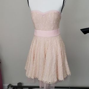 NWT Strapless Pink and Cream Lace Minuet Dress